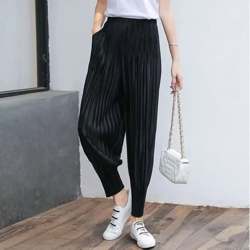 Women's Pants Miyake pleated casual small leg slimming look nine point harem pant summer thin versatile light tight Capris
