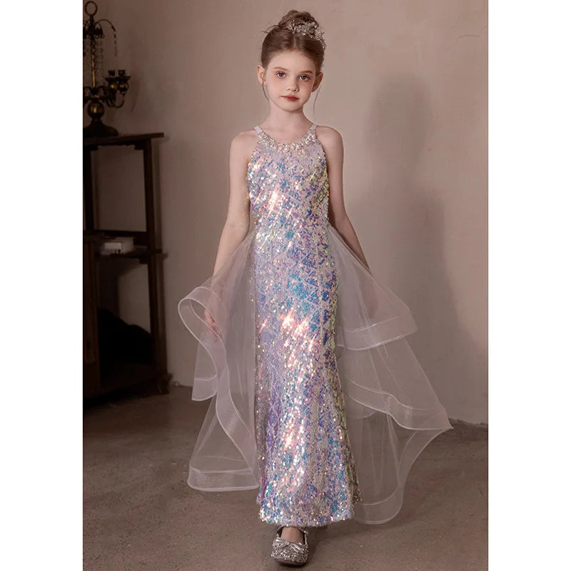 Children's Princess Dress Shiny Sequined Dress For Girls  Mermaid Elegant Teen Party Evening Dress