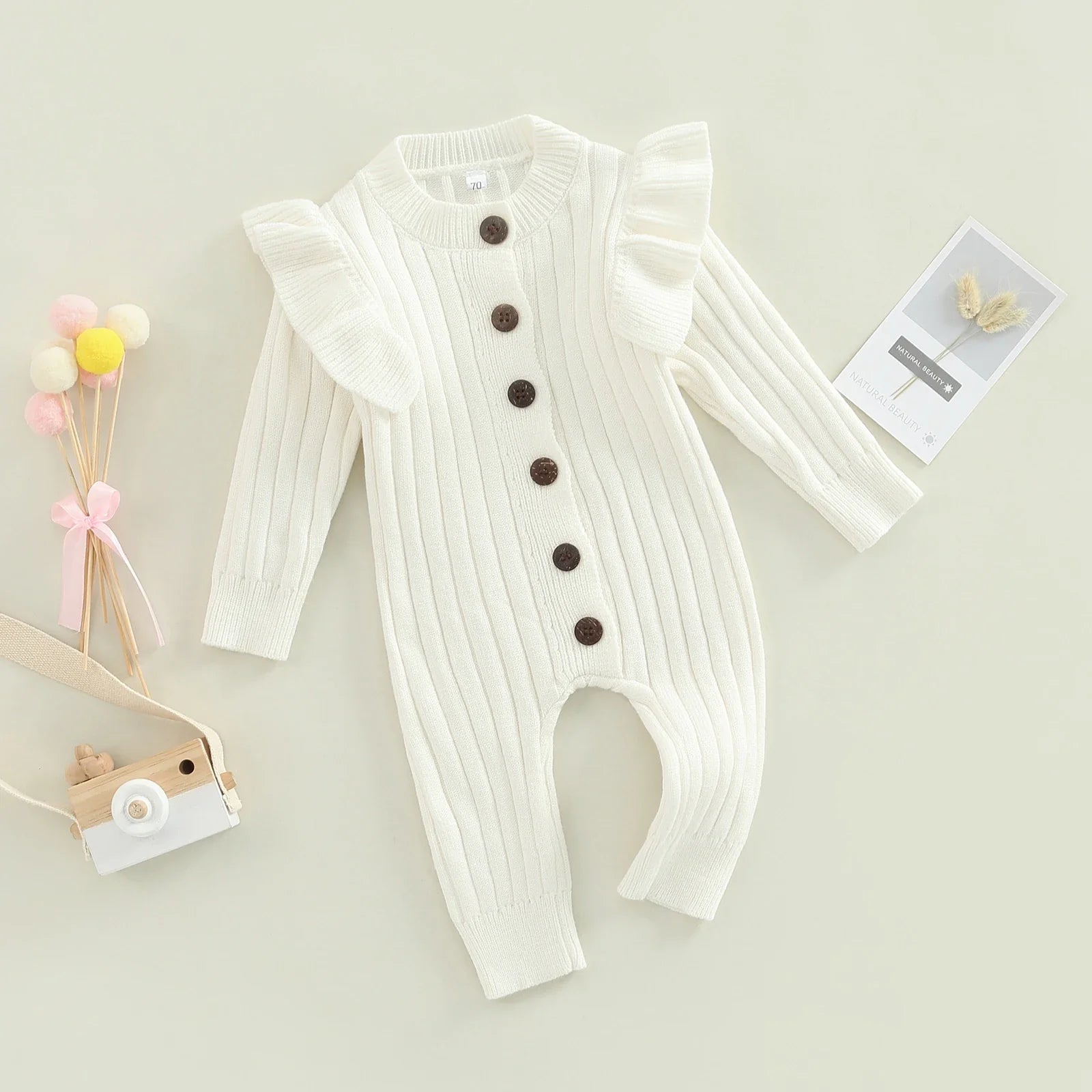 New  Winter Baby Girl’s Knitted Long Sleeve Sweater Jumpsuit Fashion Solid Color Round Neck Ruffles Button Warm Romper Outfits (Available)