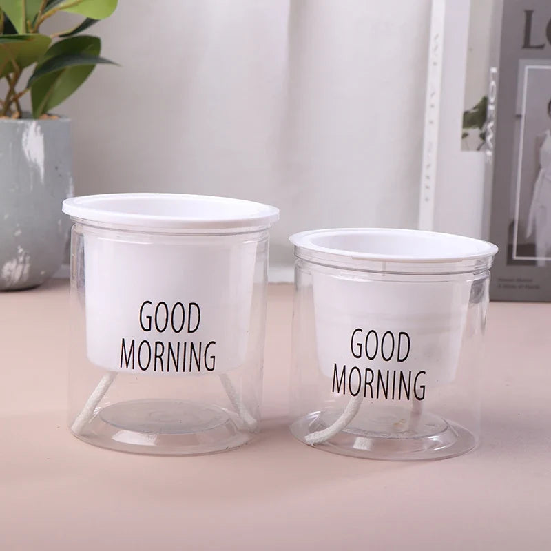 Flower Pot Automatic Water-Absorbing Flowerpot Transparent Double Layer Plastic Self Watering Planter Office