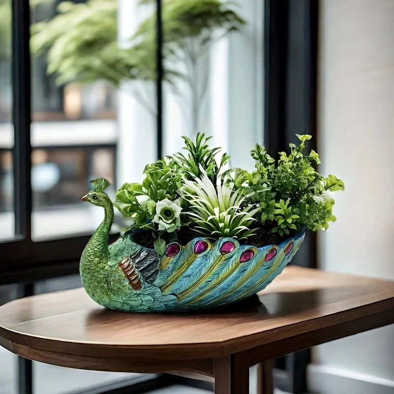 Peacock Succulent Plant Pot - Vibrant Colorful Design Durable Resin Garden Planter for Succulents, Cacti & Hom