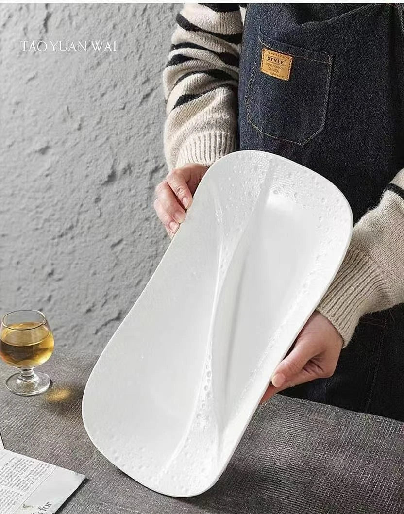 Creative Ceramic Divided Plate Dessert Serving Tray Commercial Hotel Home Sushi Fruit Snack Dish