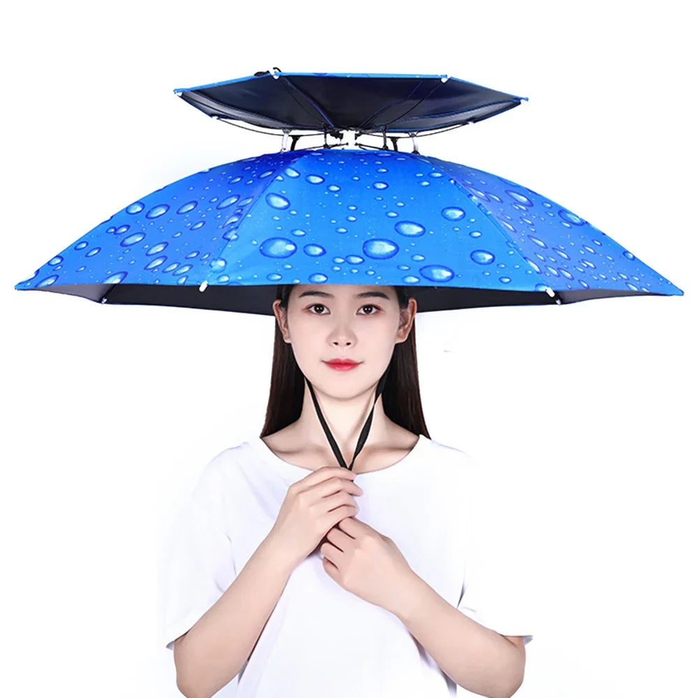 Fishing Hats Double Fishing Umbrella for Sunny and Rainy