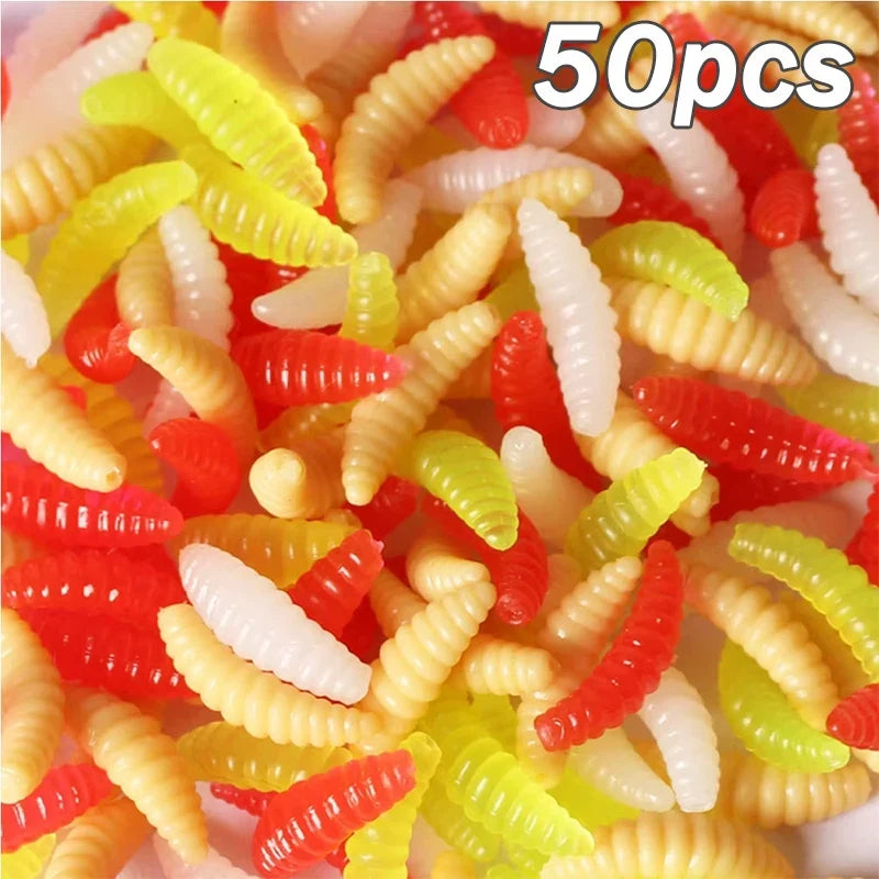 Portable Soft Silicone Bait Maggot Grub Soft Fishing Lure 2CM 50pcs/50x5pcs For Outdoor Fishing Accessories