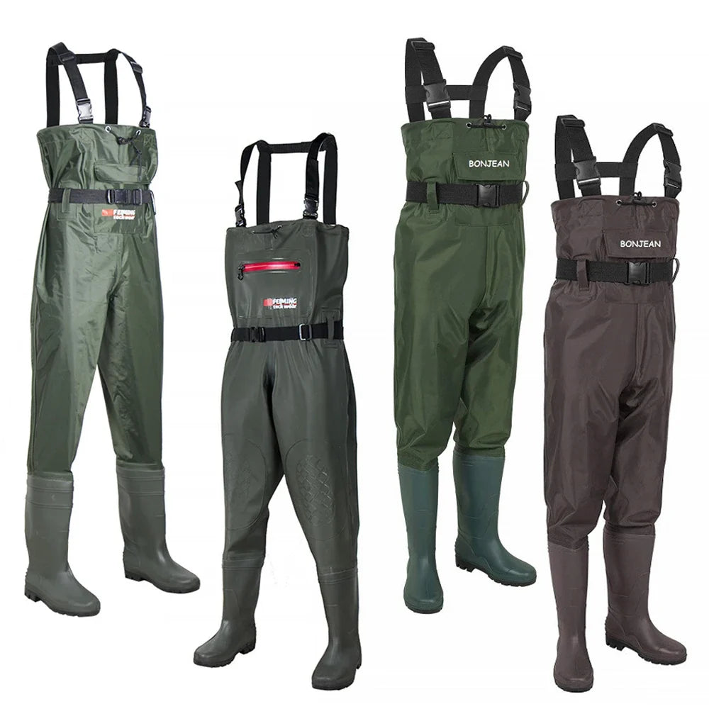 Fishing Wader Pants Overalls With Boots Set Adult Men Women Chest-Lenght Hunting Rice Transplanting Waterproof Trousers Suit