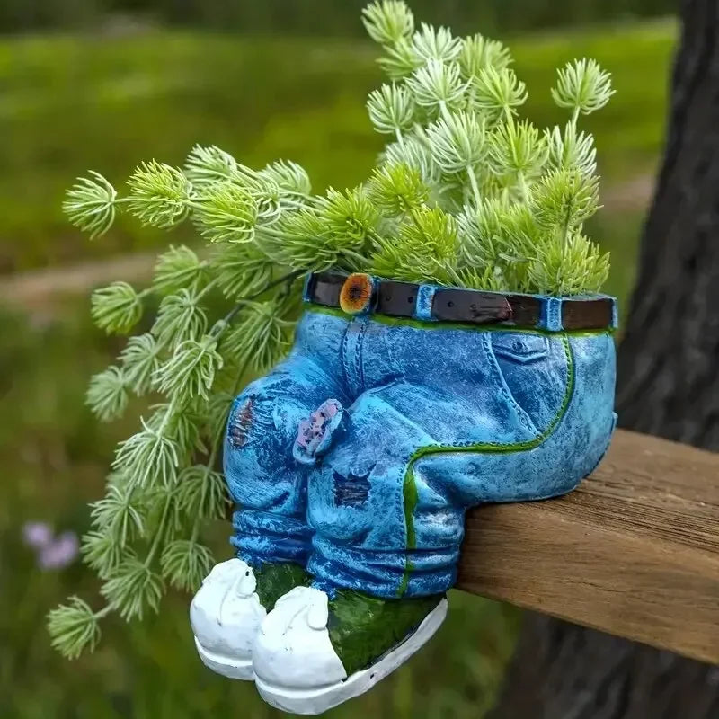 Jeans Pants Shape Flower Pot Resin Statue, Succulent Pot Flower Planter For Indoor Garden Yard Lawn Porch Patio Outdoor