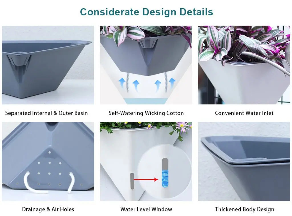 Fashion Triangular Wall Mounted Flower Pots Self Watering Hanging Basin for Plants Lazy Flowerpot Office Home Garden Accessories