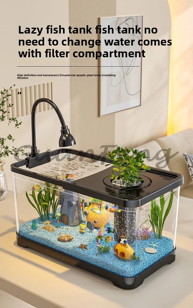 Benchtop Aquarium Kit with Light Emitting Diode Pump Glass Fish Tank Cover for Betta Goldfish in the home office