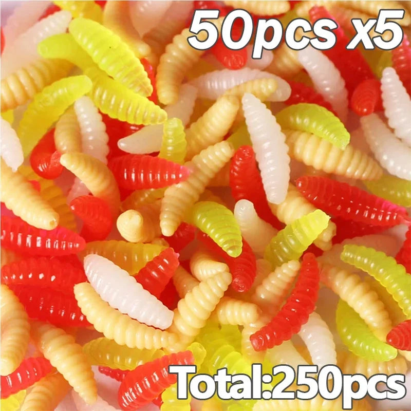 Portable Soft Silicone Bait Maggot Grub Soft Fishing Lure 2CM 50pcs/50x5pcs For Outdoor Fishing Accessories