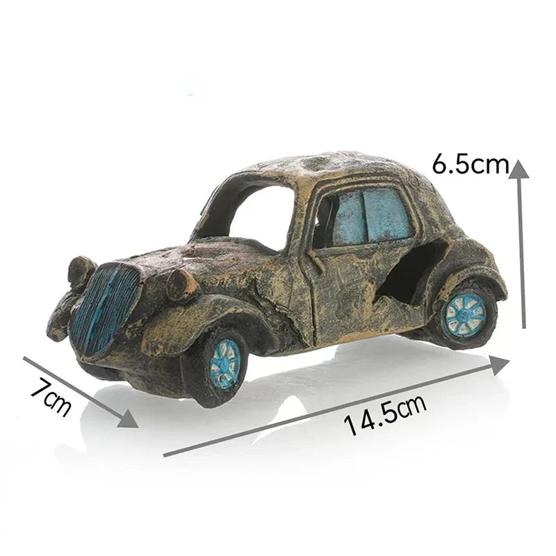Aquarium Ornament Shaped Like Car Wreckage, Featuring Hiding Holes For Fish And Shrimp, Aquarium Decorations, And Aquascaping.