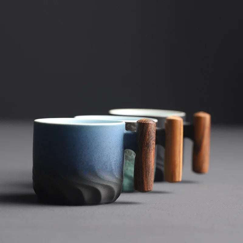 Ceramic Retro Espresso Coffee Cup With Wooden Handle Office Water Cup Tea Mug Ceramic Coffee Mug Handmade Tea Gift Box