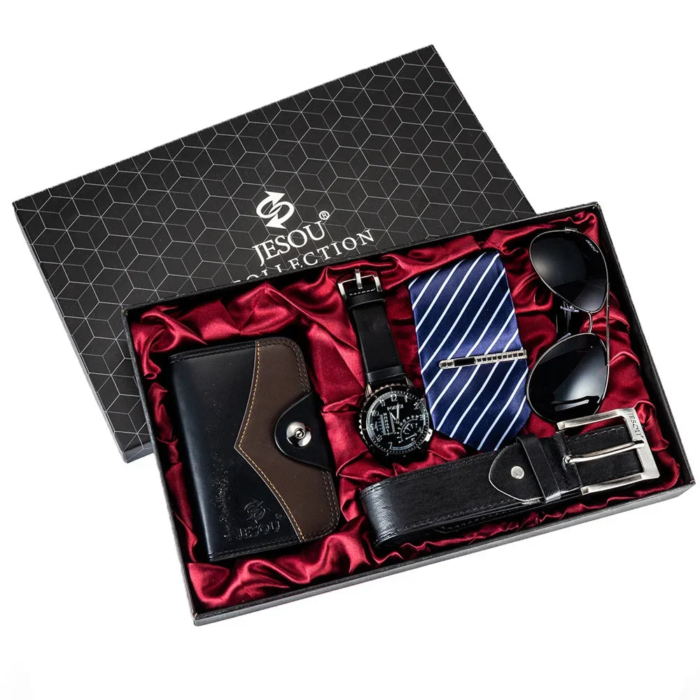 Men’s Watches Gift Box Set Quartz Watch Sunglasses Tie Wallet and Belt Set for Men Birthday Gifts for Boyfriend Dad Husband