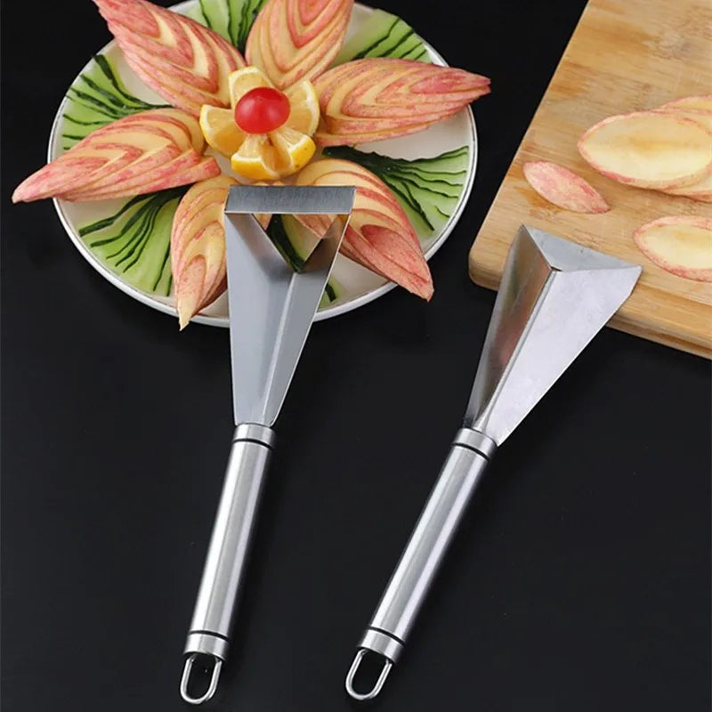 Stainless Steel Triangle Fruit Carving Knife Fruit Platter Artifact Triangle Vegetable Knife Non-slip Carving Blade Kitchen Tool