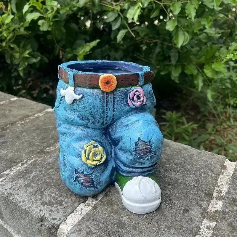Jeans Pants Shape Flower Pot Resin Statue, Succulent Pot Flower Planter For Indoor Garden Yard Lawn Porch Patio Outdoor