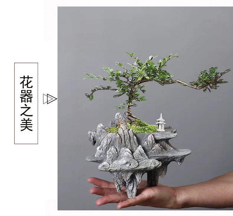 Chinese-style personalized retro creative asparagus resin flowerpot indoor fleshy June snow potted flower decoration ornaments
