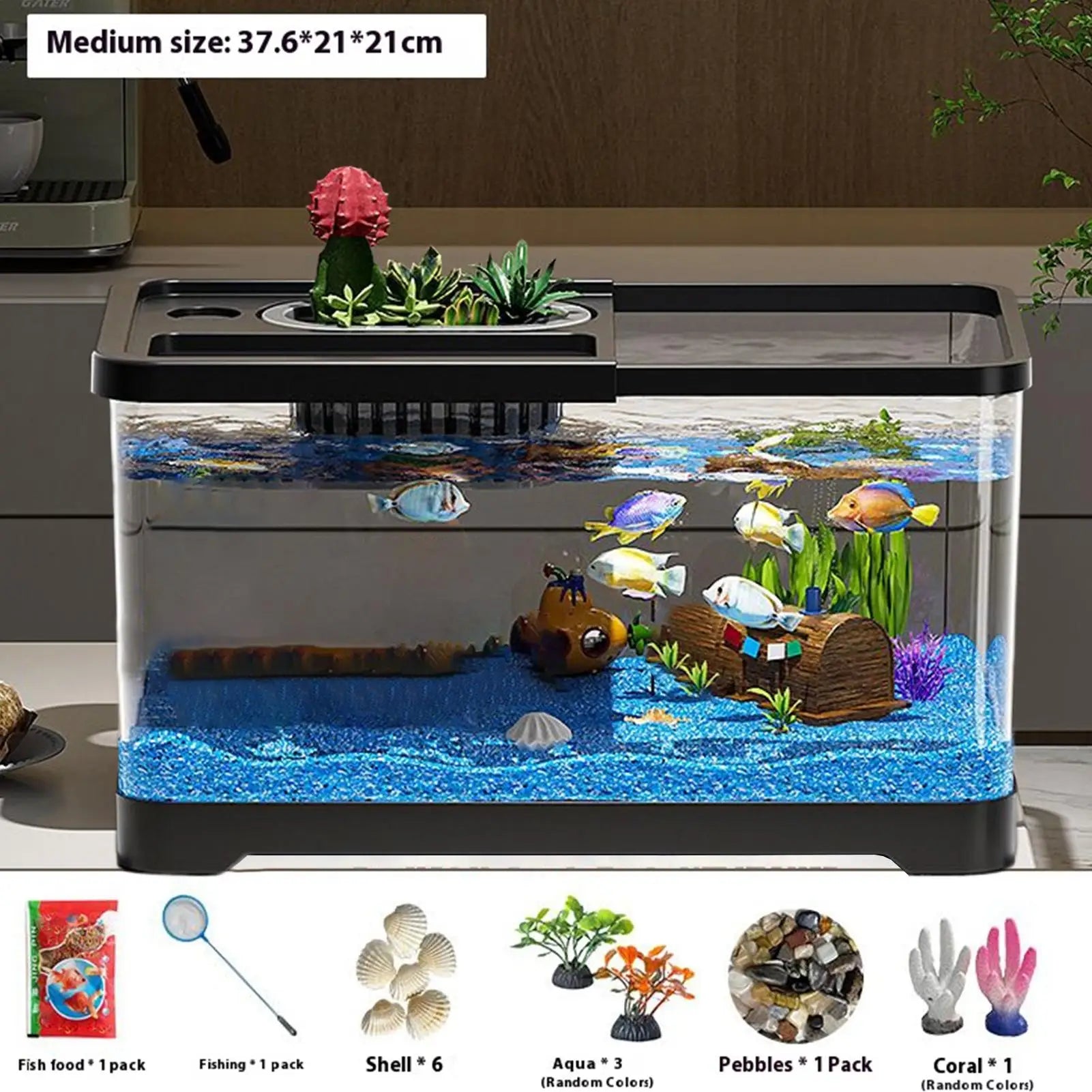 Small Aquarium Kit LED Fish Tank Kit With Decoration Accessories Dust-proof Underwater Landscape Decoration for Desktop Living