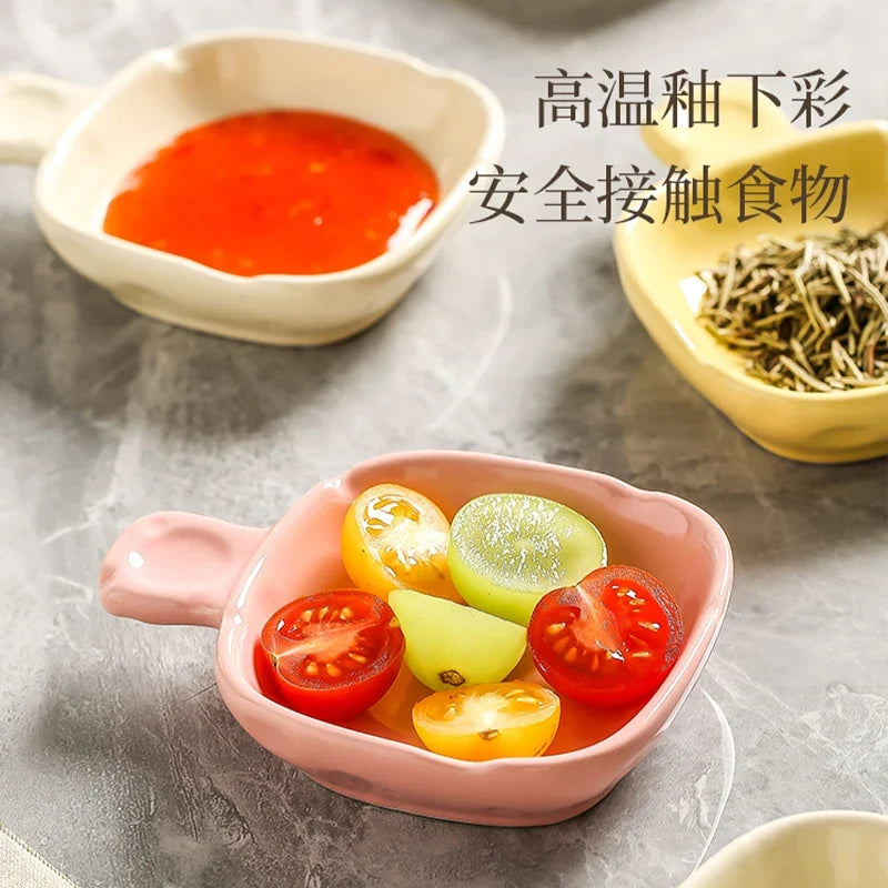 Dish Chinese New Household Solid Cream Wind Square Hot Pot Sauce Dishes 3.5 Inch High Aesthetic Plate