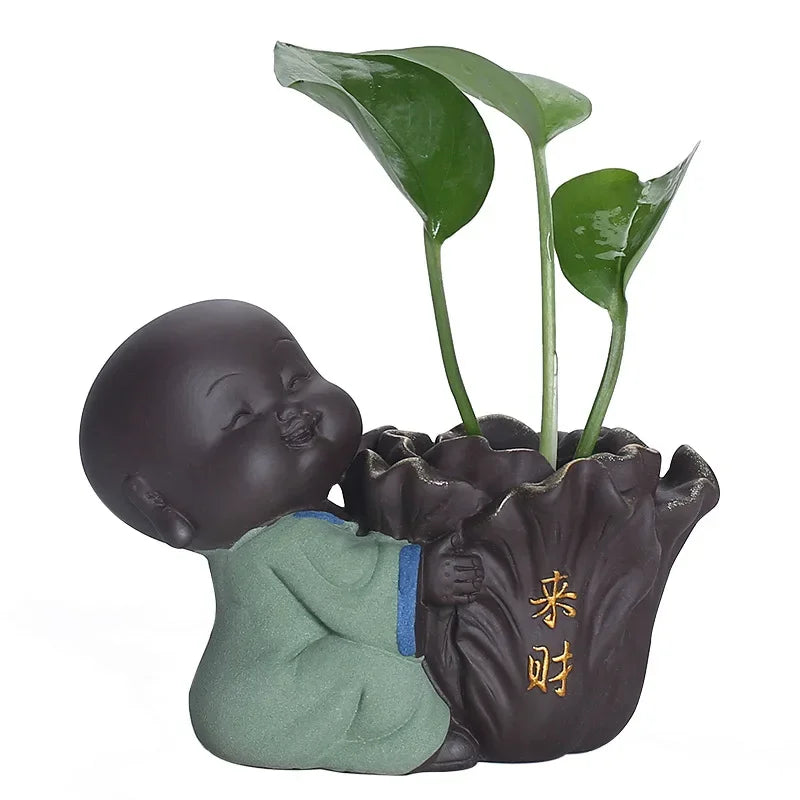 Fortune Lucky Cute The Little Monk Purple Clay Tea Pet Home Decor Mini Water Planting Flower Vase