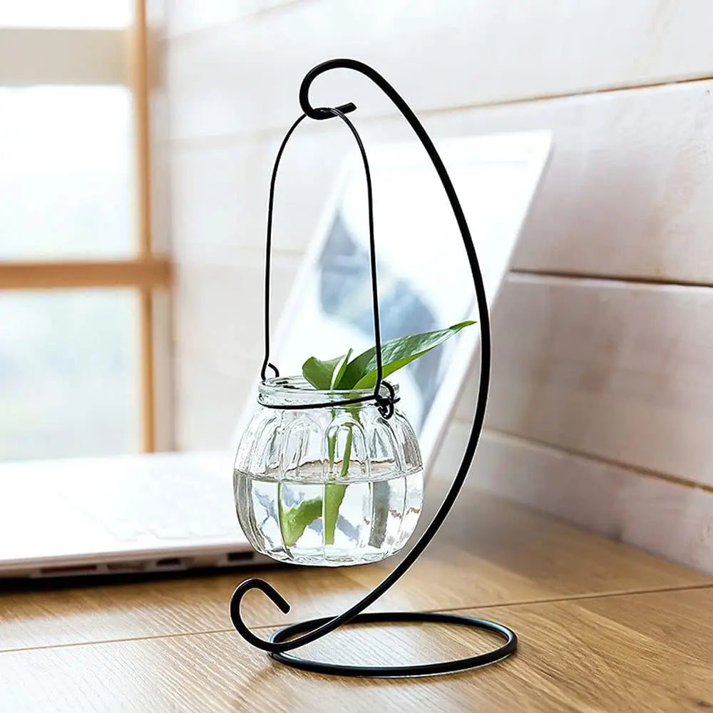 1PC Ornament Display Stand,24cm Black white Iron Hanging Stand Rack Holder with Glass ball,for Christmas and Wedding Decoration