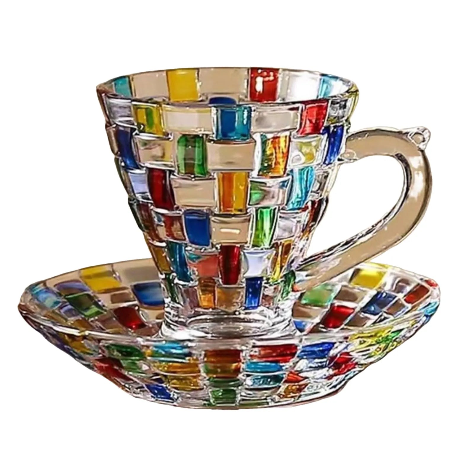 Painted Glass Cup With Irregular Color Water Cup For Cold Drinks Juice Cup Household Rainbow Vintage Clear Glass Punch Bowl Set