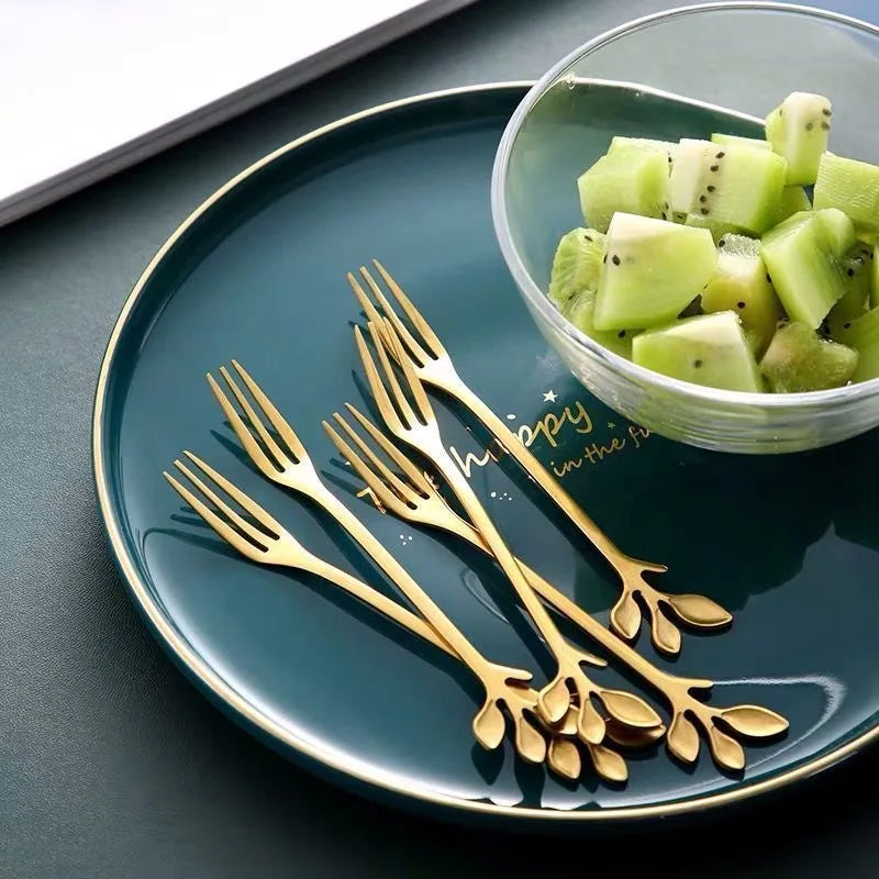 Stainless Steel Tea Forks Gold Silver Cake Fork Snack Salad Coffee Fruit Fork Mirror Cutlery Tableware Set Kitchen Utensils
