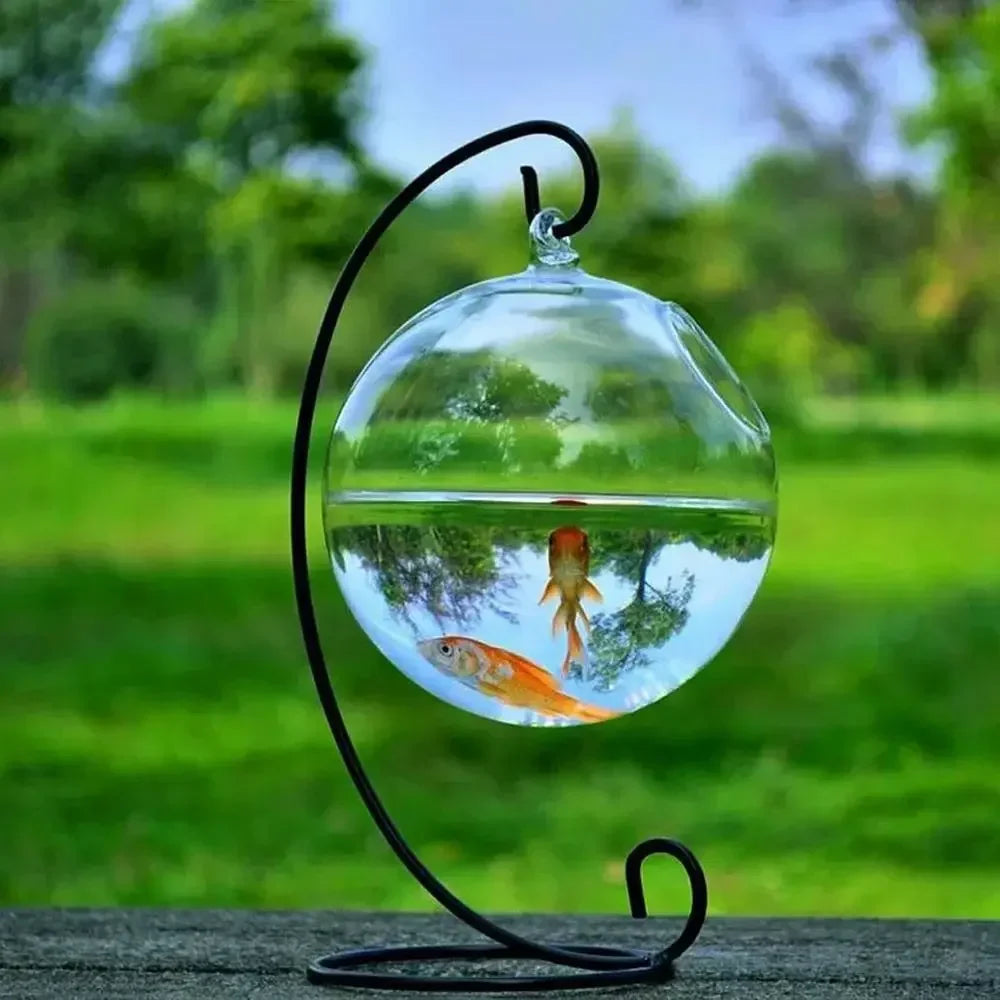 Aquarium Decoration With Rack Holder Hydroponics Vase Wall Hanging Vase Ornament Fish Tank Hanging Glass Fish Bowl Fish Bowl