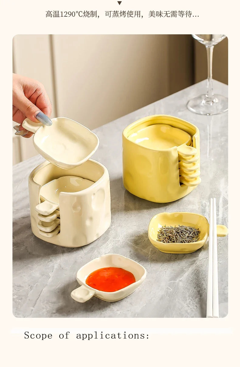 Dish Chinese New Household Solid Cream Wind Square Hot Pot Sauce Dishes 3.5 Inch High Aesthetic Plate