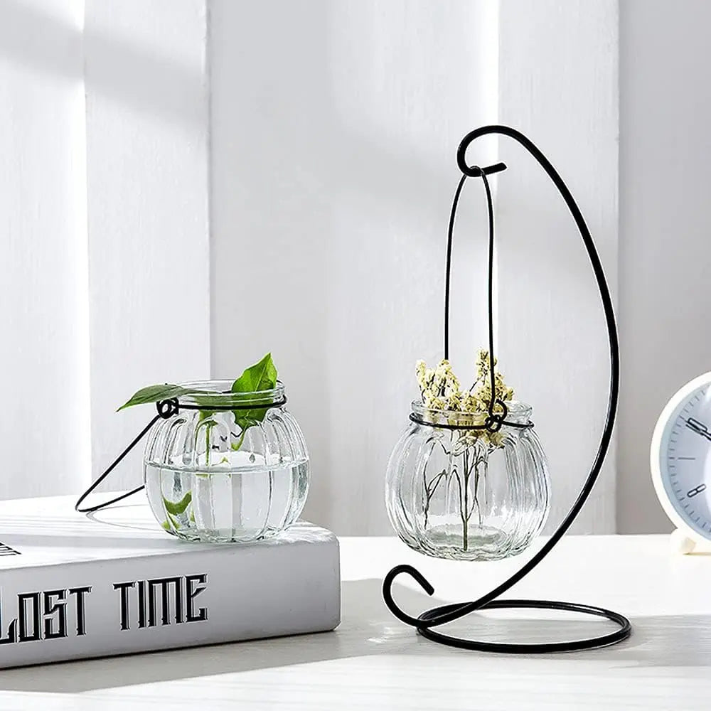 1PC Ornament Display Stand,24cm Black white Iron Hanging Stand Rack Holder with Glass ball,for Christmas and Wedding Decoration