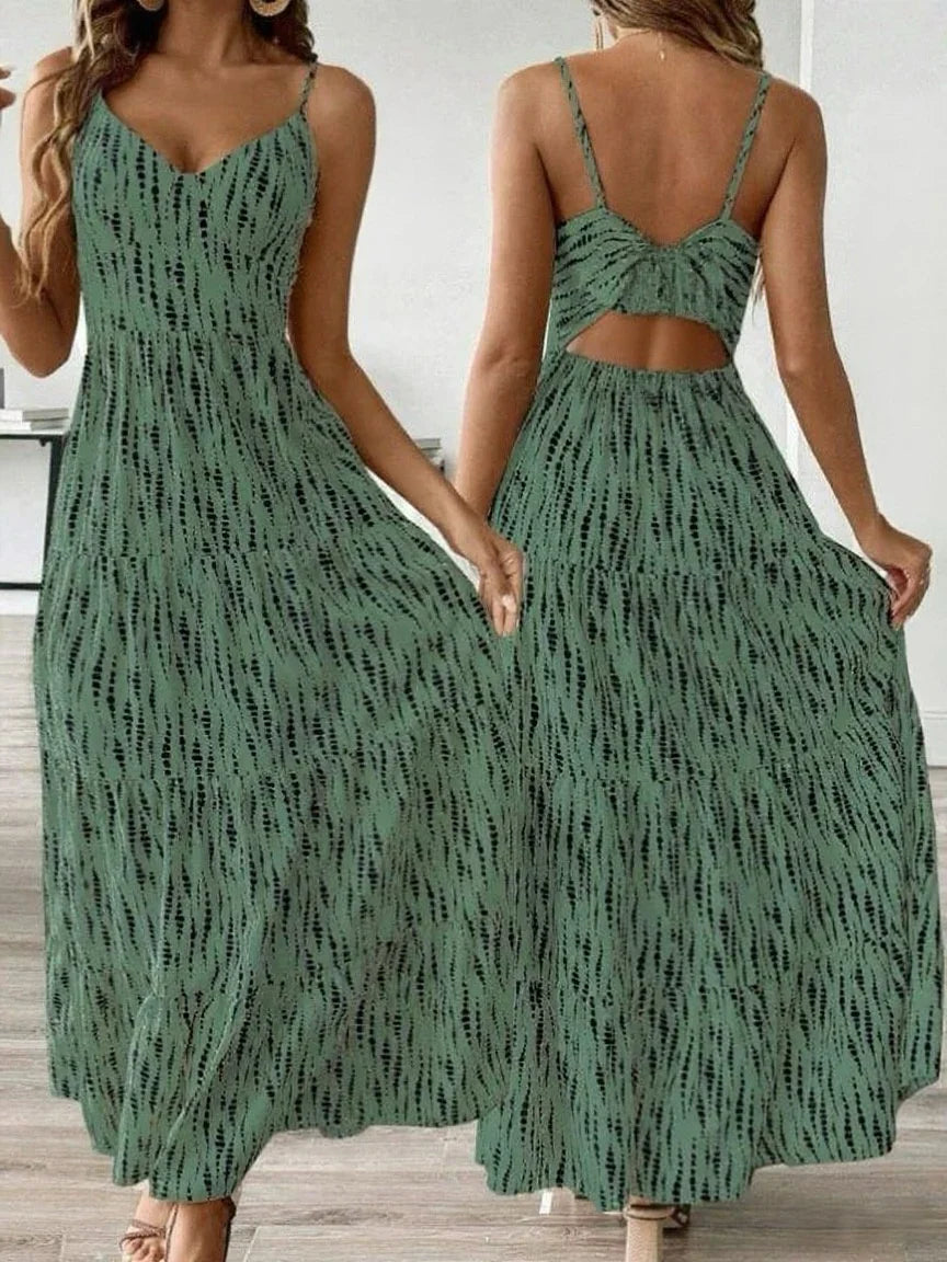 Women's Western Vacation Style Off-the-shoulder Dress Spring/Summer New Asymmetric Striped Design Maxi Dress