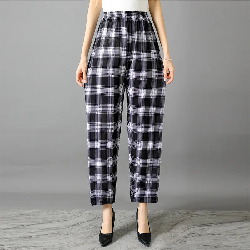 High Waist Floral Pants Straight Leg Home Leisure Women's plus Size High Elasticity Air Conditioning Pants Casual Trousers
