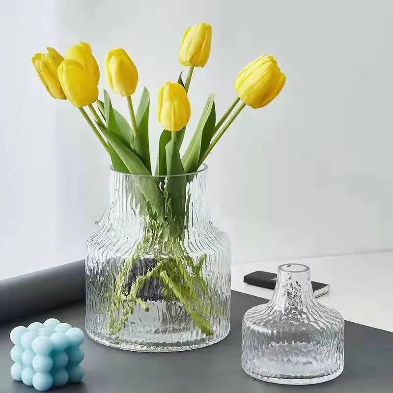 Nordic Retro Style Textured Glass Vase, Glass Bottle, Flower Pot, Hydroponic Glass Tank, Floral Arrangement, Tabletop Vase