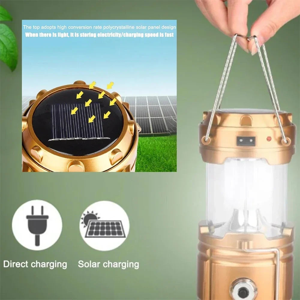Solar Multifunctional Handheld Camping Lamp Tent Lamp LED Portable Flashlight Portable Waterproof Emergency Powered Work Light