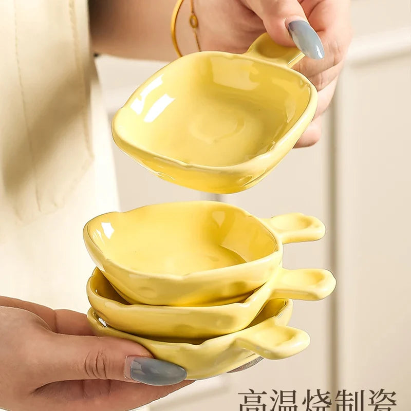 Dish Chinese New Household Solid Cream Wind Square Hot Pot Sauce Dishes 3.5 Inch High Aesthetic Plate