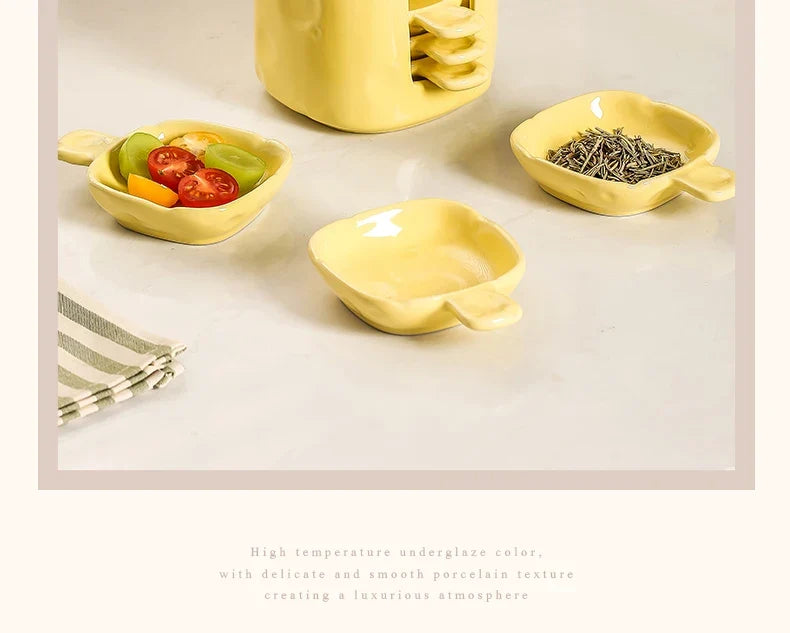 Dish Chinese New Household Solid Cream Wind Square Hot Pot Sauce Dishes 3.5 Inch High Aesthetic Plate