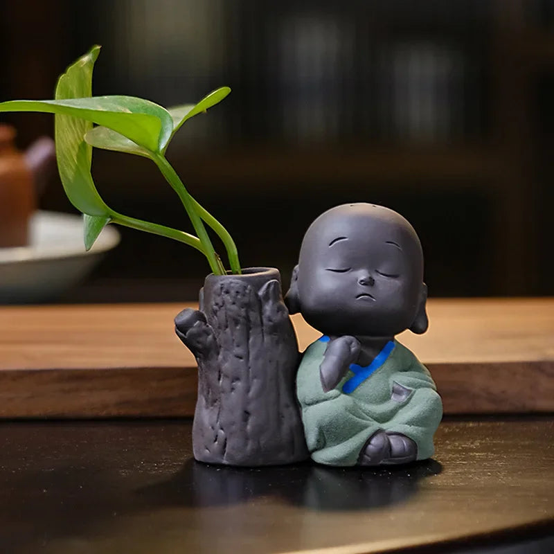 Fortune Lucky Cute The Little Monk Purple Clay Tea Pet Home Decor Mini Water Planting Flower Vase