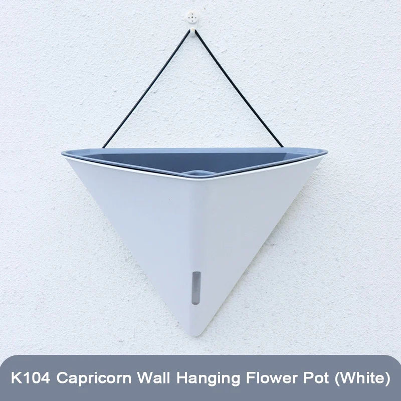 Fashion Triangular Wall Mounted Flower Pots Self Watering Hanging Basin for Plants Lazy Flowerpot Office Home Garden Accessories