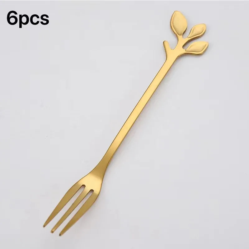 Stainless Steel Tea Forks Gold Silver Cake Fork Snack Salad Coffee Fruit Fork Mirror Cutlery Tableware Set Kitchen Utensils