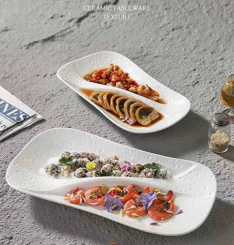Creative Ceramic Divided Plate Dessert Serving Tray Commercial Hotel Home Sushi Fruit Snack Dish