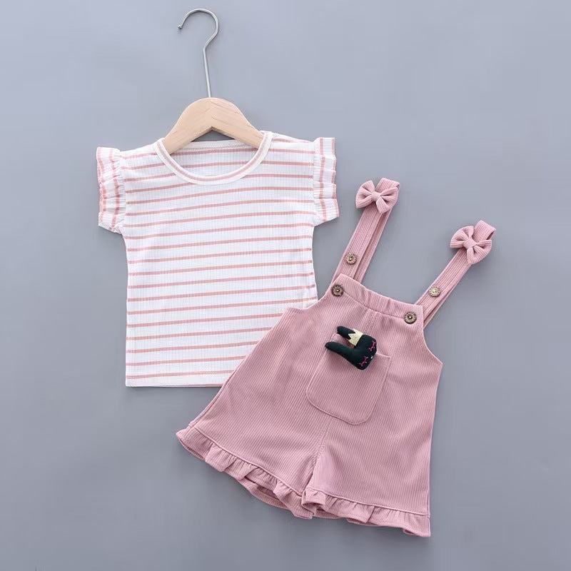 Girls summer clothes set Bangladesh 2PCS top and shorts kids fashion outfit breathable summer wear