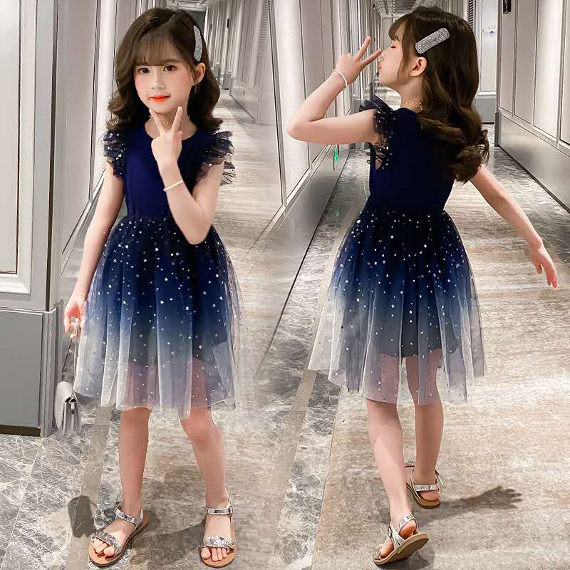 Girls Princess Dresses Star Pattern Girls Sleeveless Kid Dress Teenage Outfits for Girls (Available)