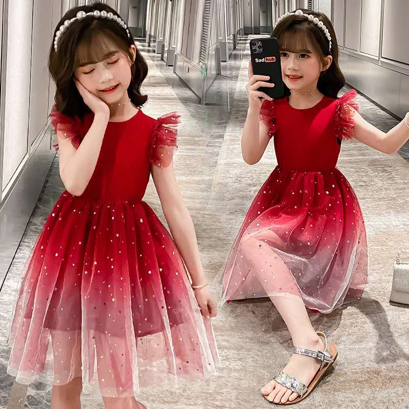 Girls Princess Dresses Star Pattern Girls Sleeveless Kid Dress Teenage Outfits for Girls (Available)