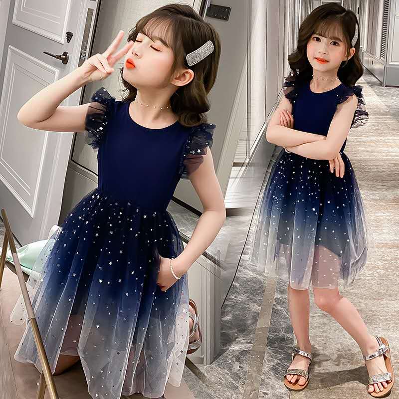 Girls Princess Dresses Star Pattern Girls Sleeveless Kid Dress Teenage Outfits for Girls (Available)