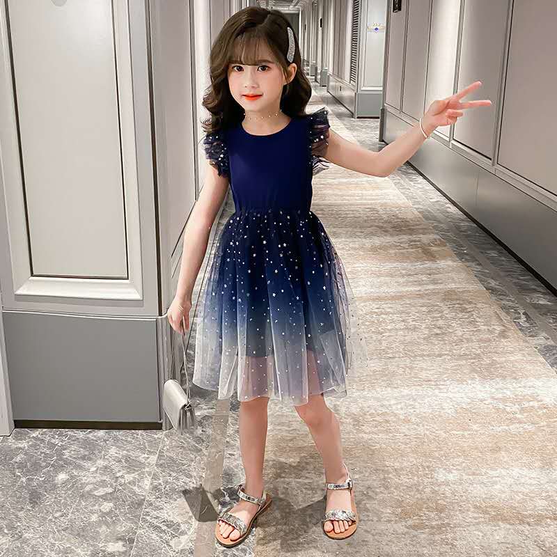 Girls Princess Dresses Star Pattern Girls Sleeveless Kid Dress Teenage Outfits for Girls (Available)