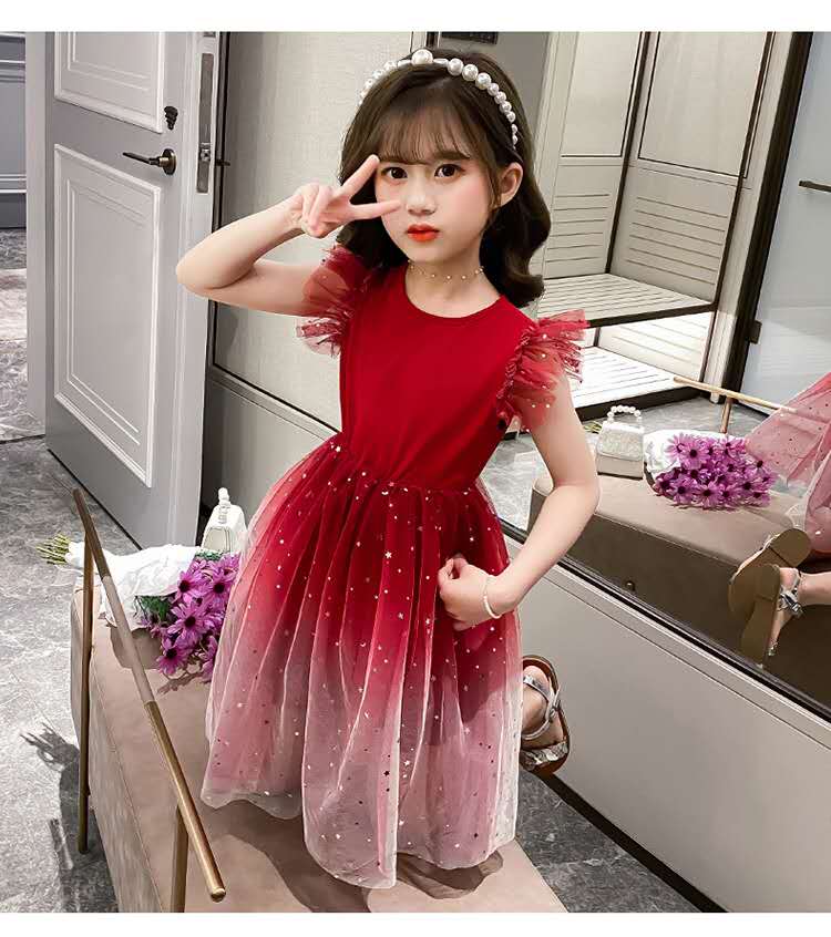 Girls Princess Dresses Star Pattern Girls Sleeveless Kid Dress Teenage Outfits for Girls (Available)