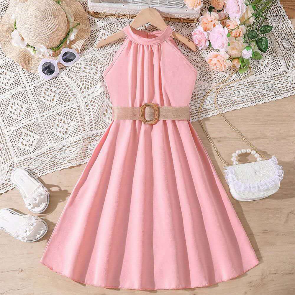 Girls halter dress Bangladesh summer long party dress with belt for teenage girls fashion outfit