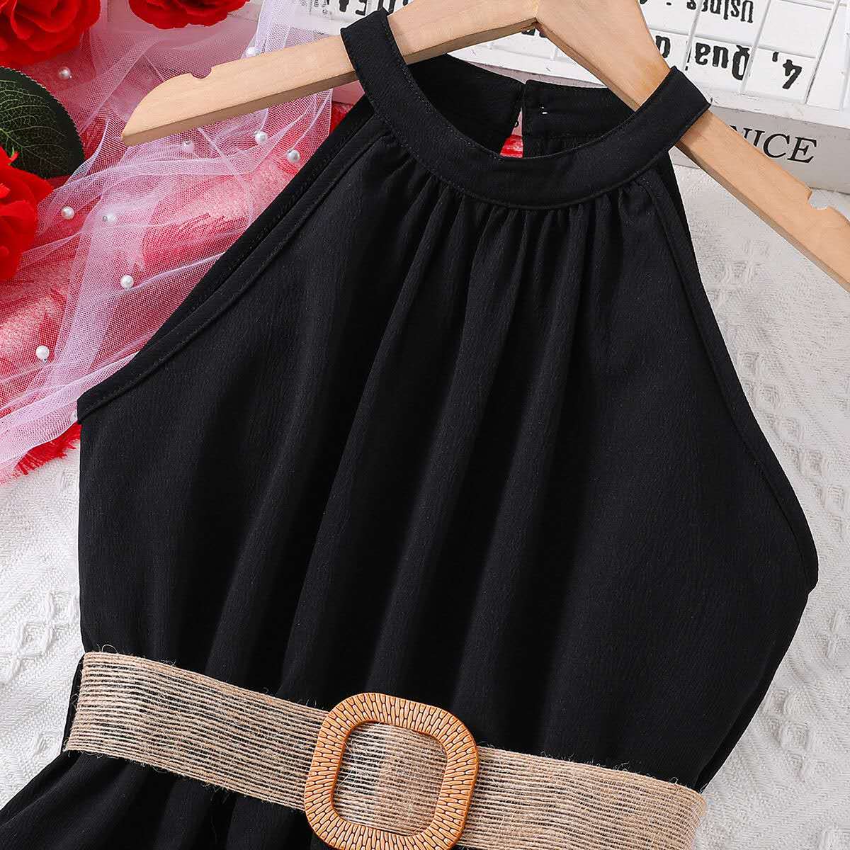 Girls halter dress Bangladesh summer long party dress with belt for teenage girls fashion outfit
