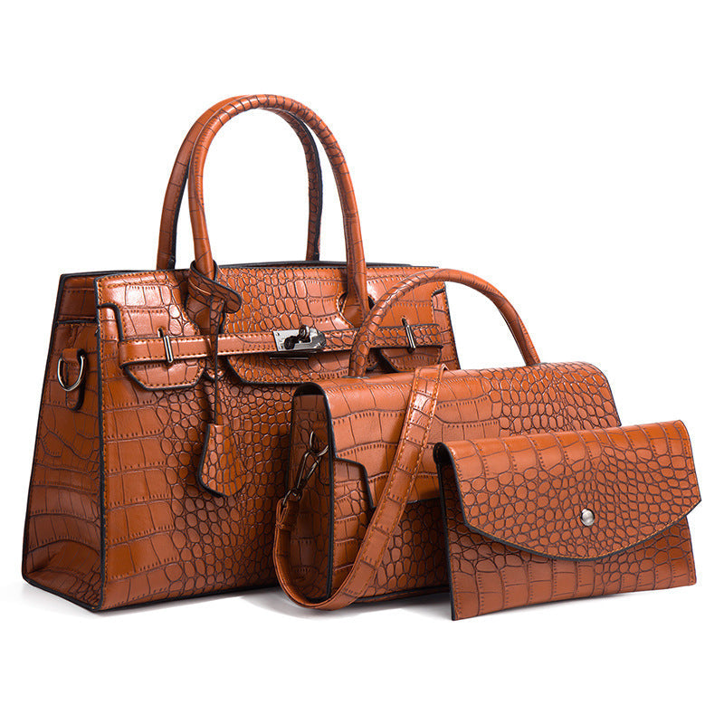 Crocodile leather handbag set Bangladesh luxury women patent croc embossed fashion bag set