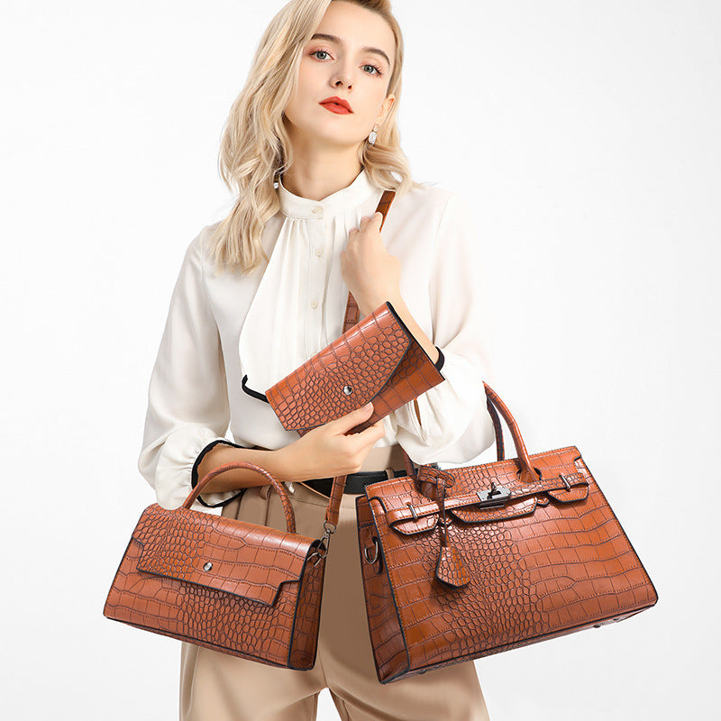 Crocodile leather handbag set Bangladesh luxury women patent croc embossed fashion bag set
