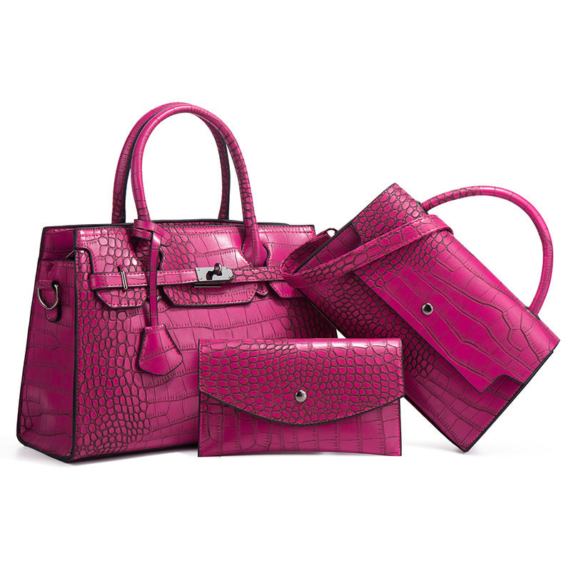Crocodile leather handbag set Bangladesh luxury women patent croc embossed fashion bag set