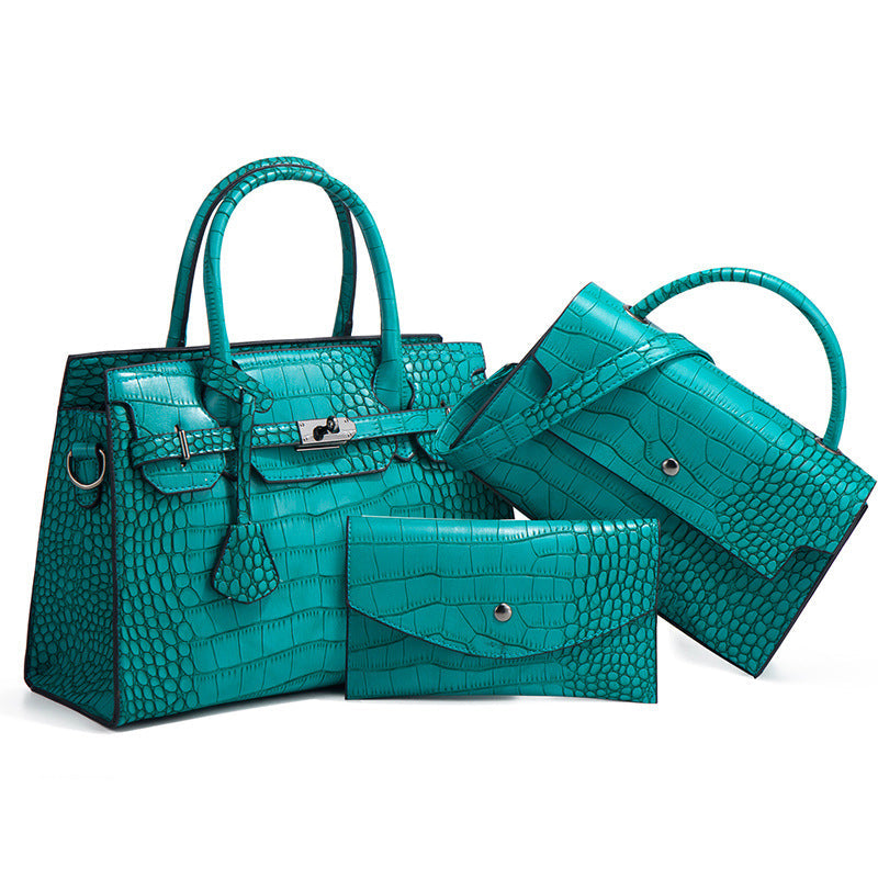 Crocodile leather handbag set Bangladesh luxury women patent croc embossed fashion bag set